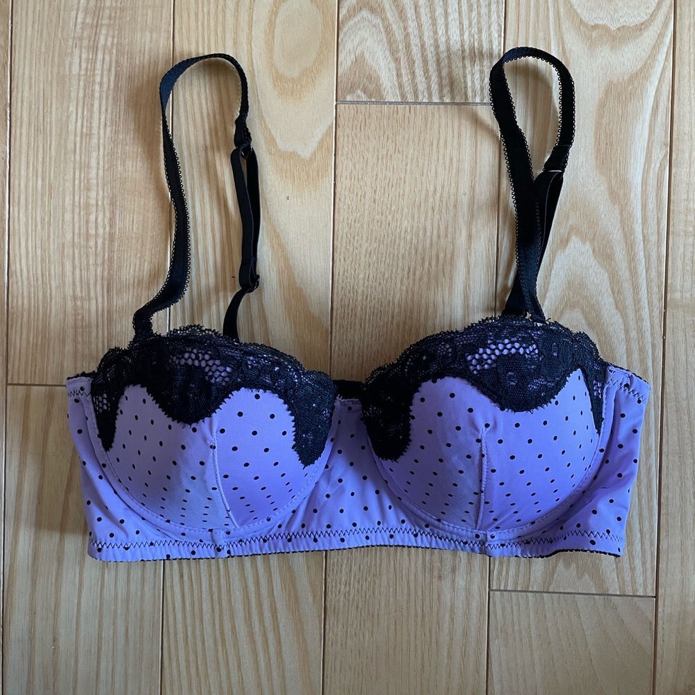 Blush Lingerie Lace Trim Purple Polka Dot Bra